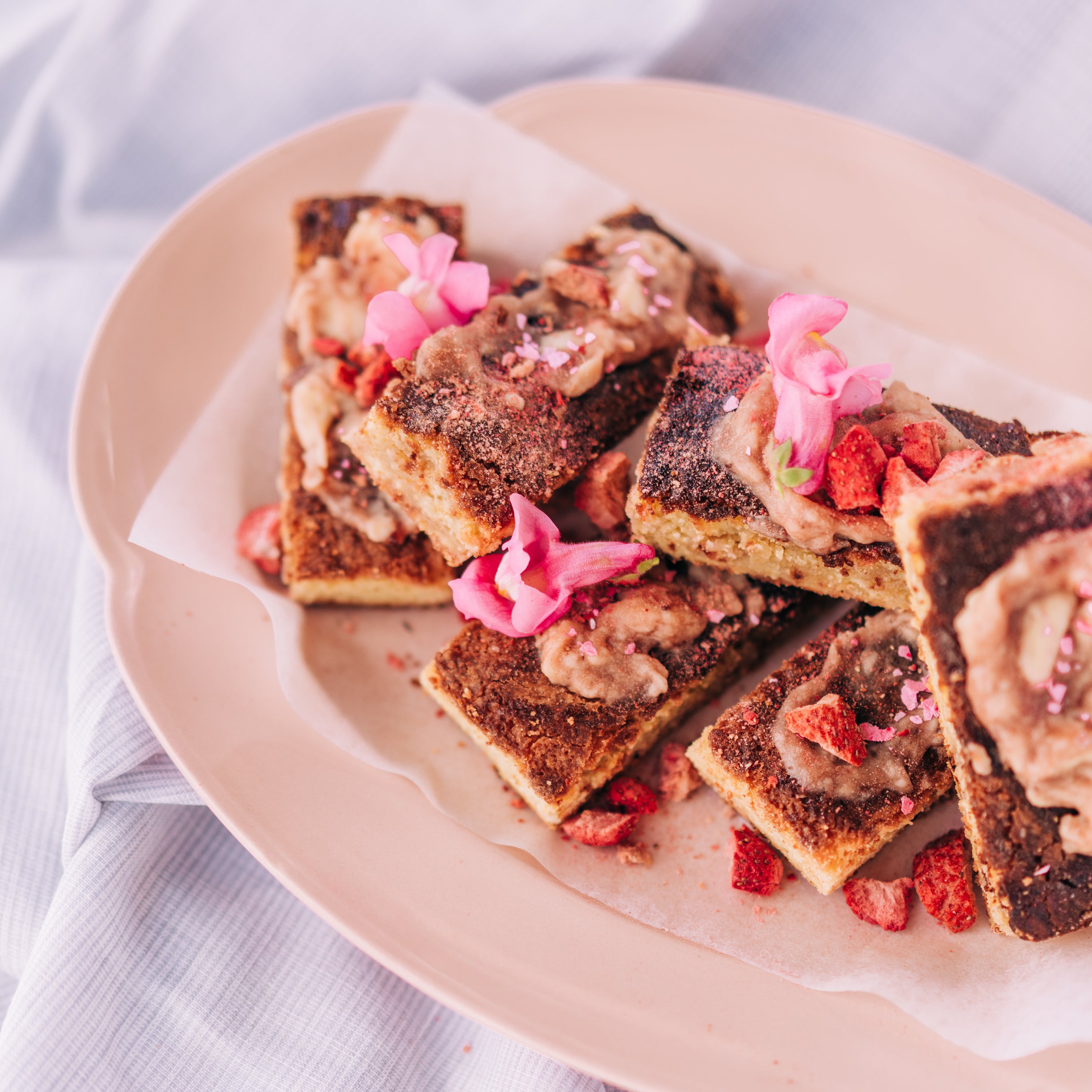 White chocolate and strawberry blondies