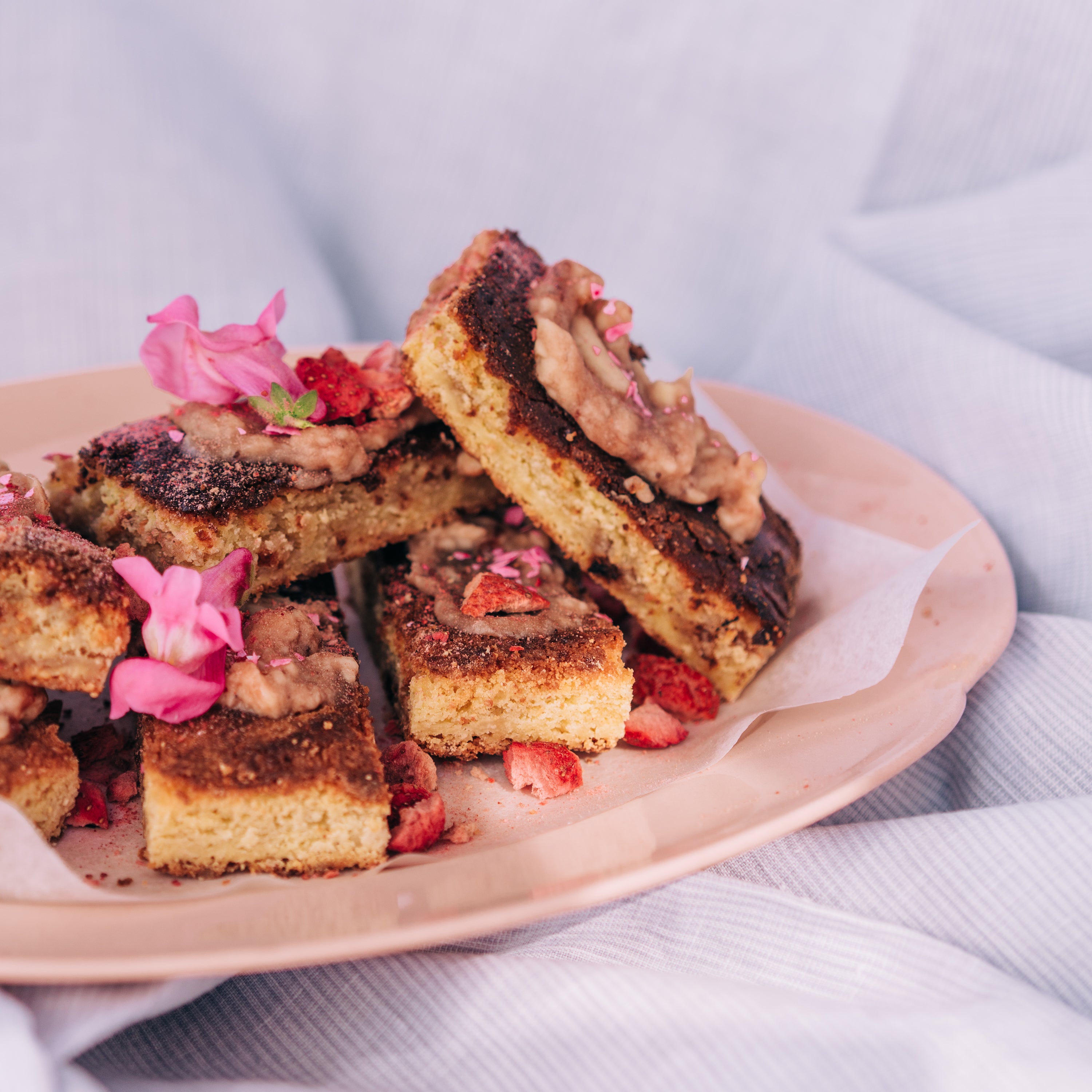 White chocolate and strawberry blondies